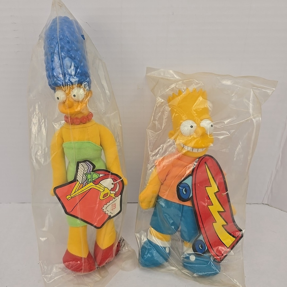 The Simpsons Vintage Burger King Toys Plush Doll Bart & Marge 1990 New Sealed